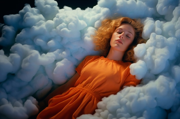 Free photo medium shot woman sleeping on clouds