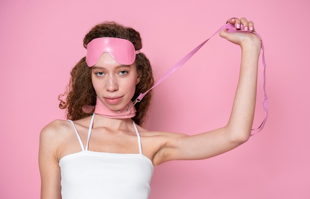 Free Photo medium shot woman wearing pink chocker