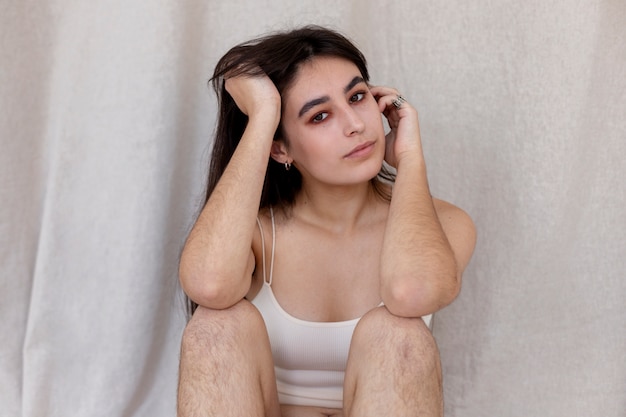 Medium shot woman with body hair