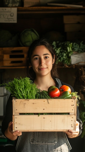 Medium shot woman with healthy food