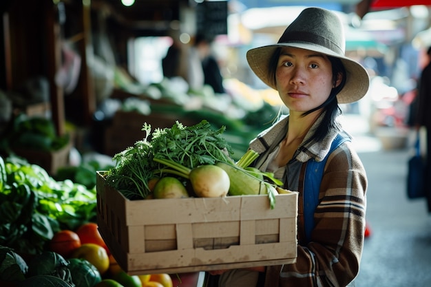 Medium shot woman with healthy food