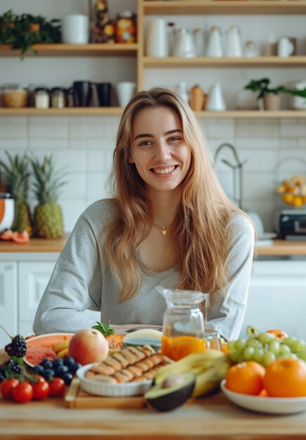 Medium shot woman with healthy food