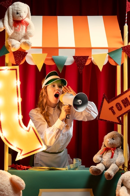 Medium shot woman with megaphone