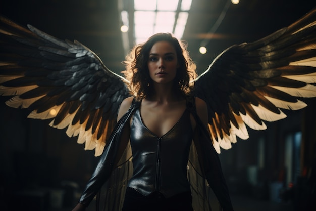 Free photo medium shot woman with wings flying