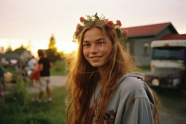 Free Photo medium shot young girl posing