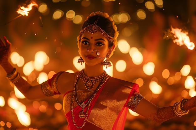 Free Photo medium shot young woman celebrating tamil new year