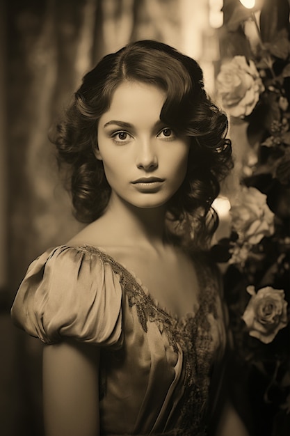 Free photo medium shot young woman posing vintage portrait