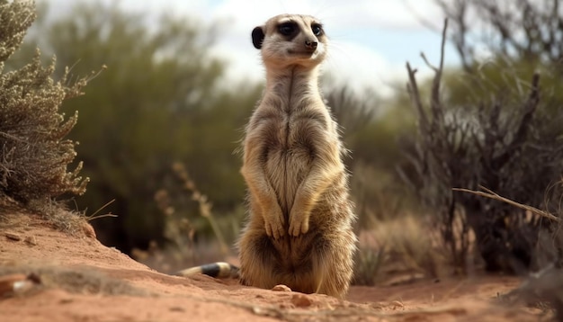 Free photo meerkat standing in the grass alert and cute generated by ai