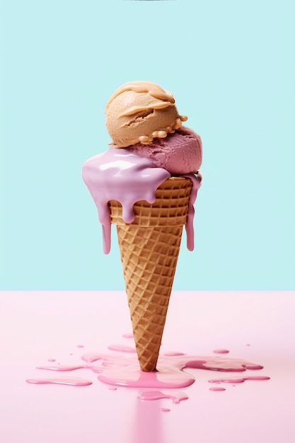 Free photo melting ice cream in cone