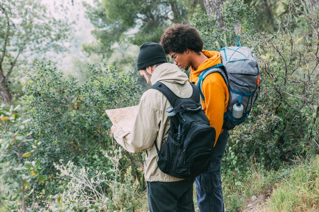 Men trekking in nature