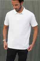 Free photo menswear polo shirt white casual apparel outdoor shoot