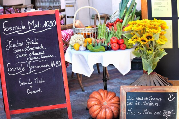 Menu board of french restaurant