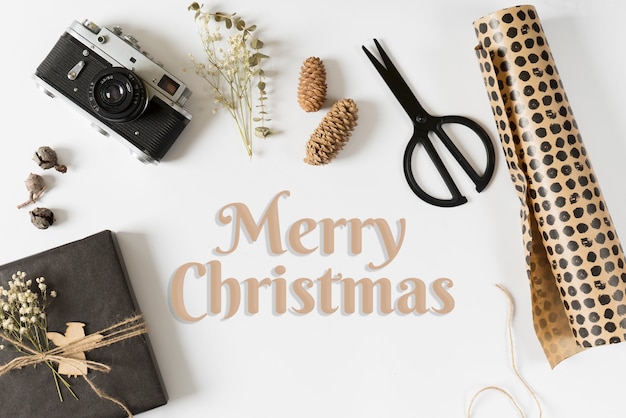 Free photo merry christmas banner with photo camera