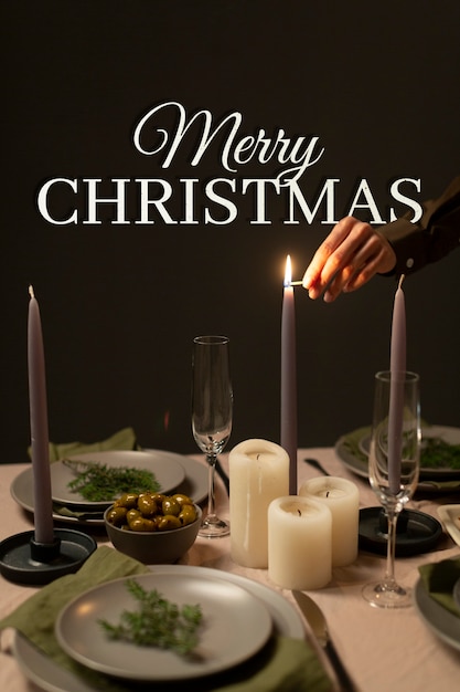 Free photo merry christmas banner with table arrangement