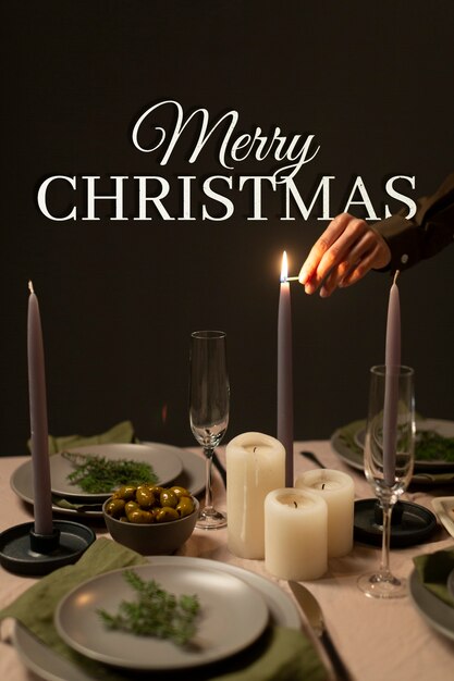 Merry christmas banner with table arrangement