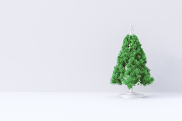 Merry Christmas composition with Pine tree branches Front view. New year frame mockup with copy space 3D Rendering