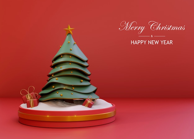 Free Photo merry christmas greetings with tree on podium