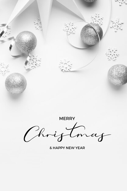 merry christmas and happy New Years greetins with silver tones on a white elegant background