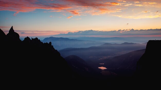 Mesmerizing scenery of a morning view from Mangart in Slovenia.