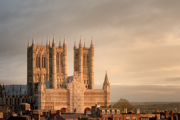 Mesmerizing view of the Lincoln Cathedral in the UK on a rainy day