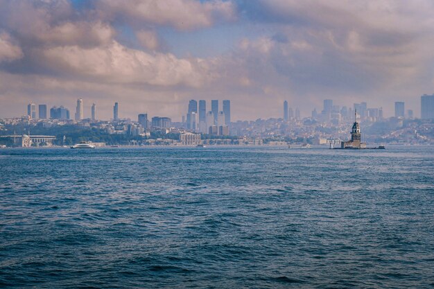 Mesmerizing view of the Maiden's Tower with buildings in the background in Istanbul, Turkey