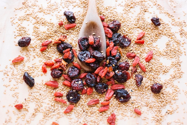 Messy arrangement of dried berries