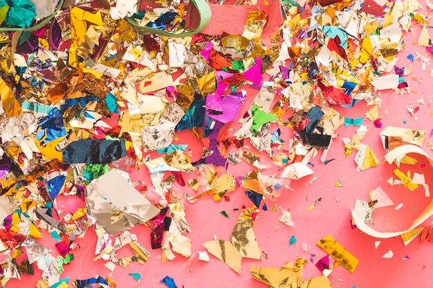 Messy confetti and colored paper