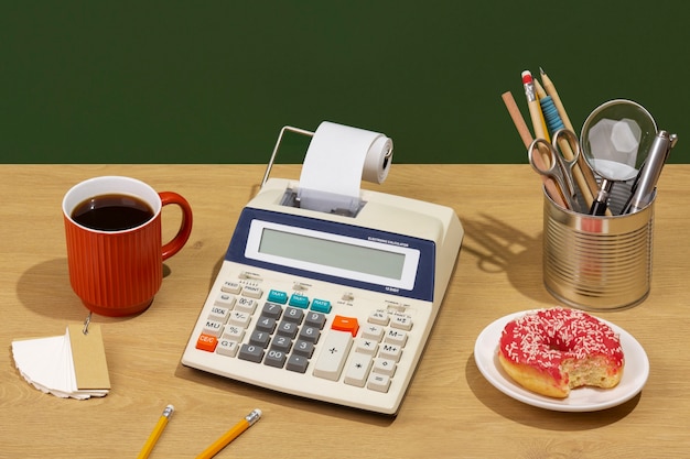 Free photo messy office desk still life