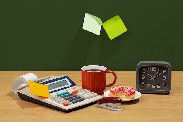 Free photo messy office desk still life