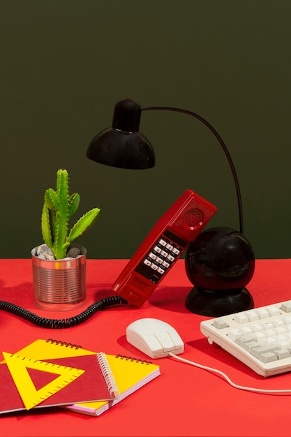 Messy office desk still life