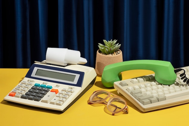 Free photo messy office desk still life