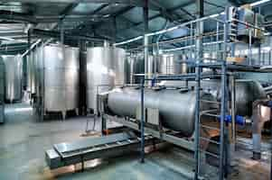 Free photo metal wine storage tanks in a winery