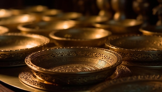 Metallic bowls ize ancient indigenous spirituality traditions generated by AI