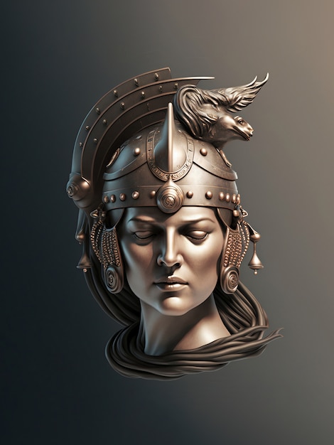 Metallic greek goddess bust with helmet