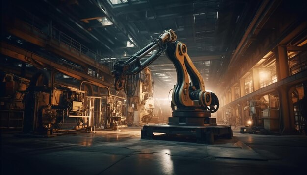 Free Photo metallic robot arm in modern steel factory generated by ai