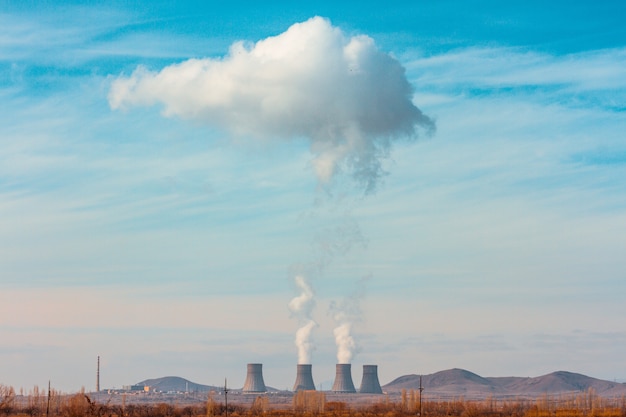 Metsamor Nuclear Power Plant surrounded by high mountains in Armenia