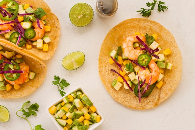 Mexican food concept with taco above view