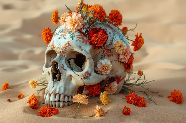 Free Photo mexican skull with beautiful flowers