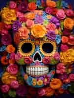 Free photo mexican skull with beautiful flowers