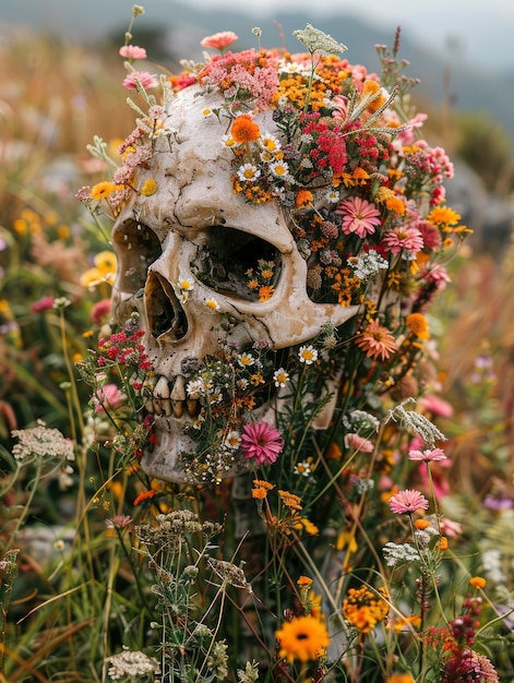 Free Photo mexican skull with beautiful flowers