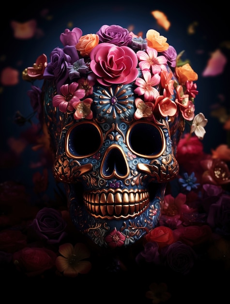 Free Photo mexican skull with beautiful flowers