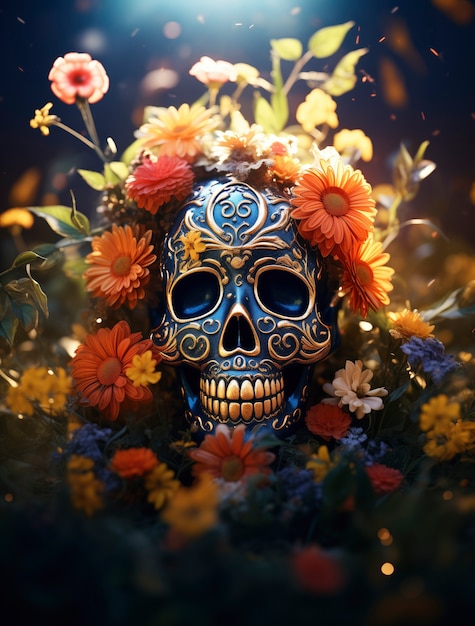 Free Photo mexican skull with beautiful flowers