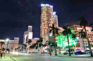 Free photo miami downtown street view at night with hotels.