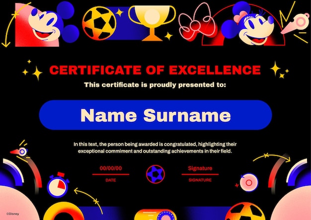 Free Photo mickey and friends sports certificate