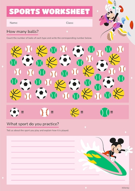 Free photo mickey and friends sports worksheet