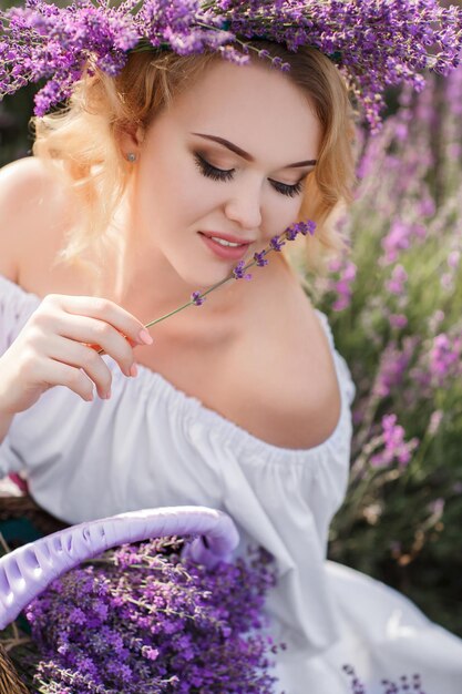 mid age woman in lavender field