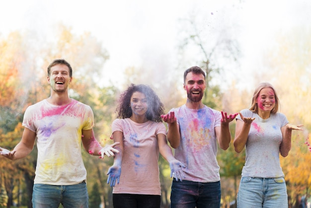 Mid-air shot colored powder being thrown