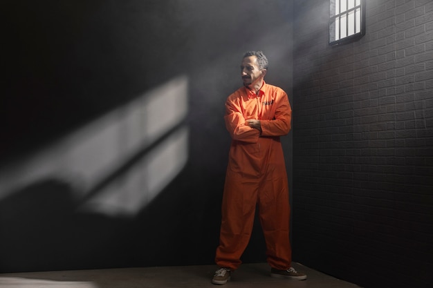 Free photo middle aged man spending time in jail