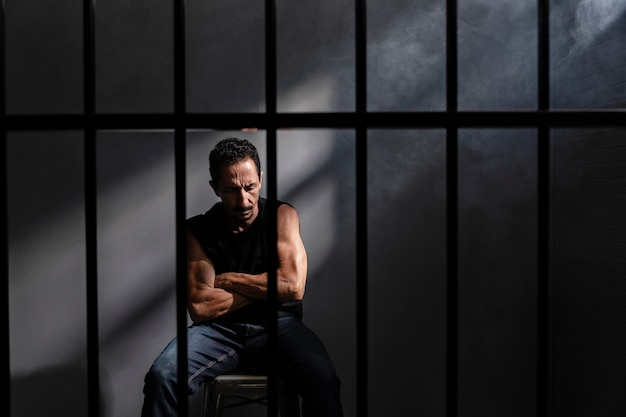 Middle aged man spending time in jail