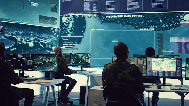 Free Photo military crew working in reconnaissance control tower power base